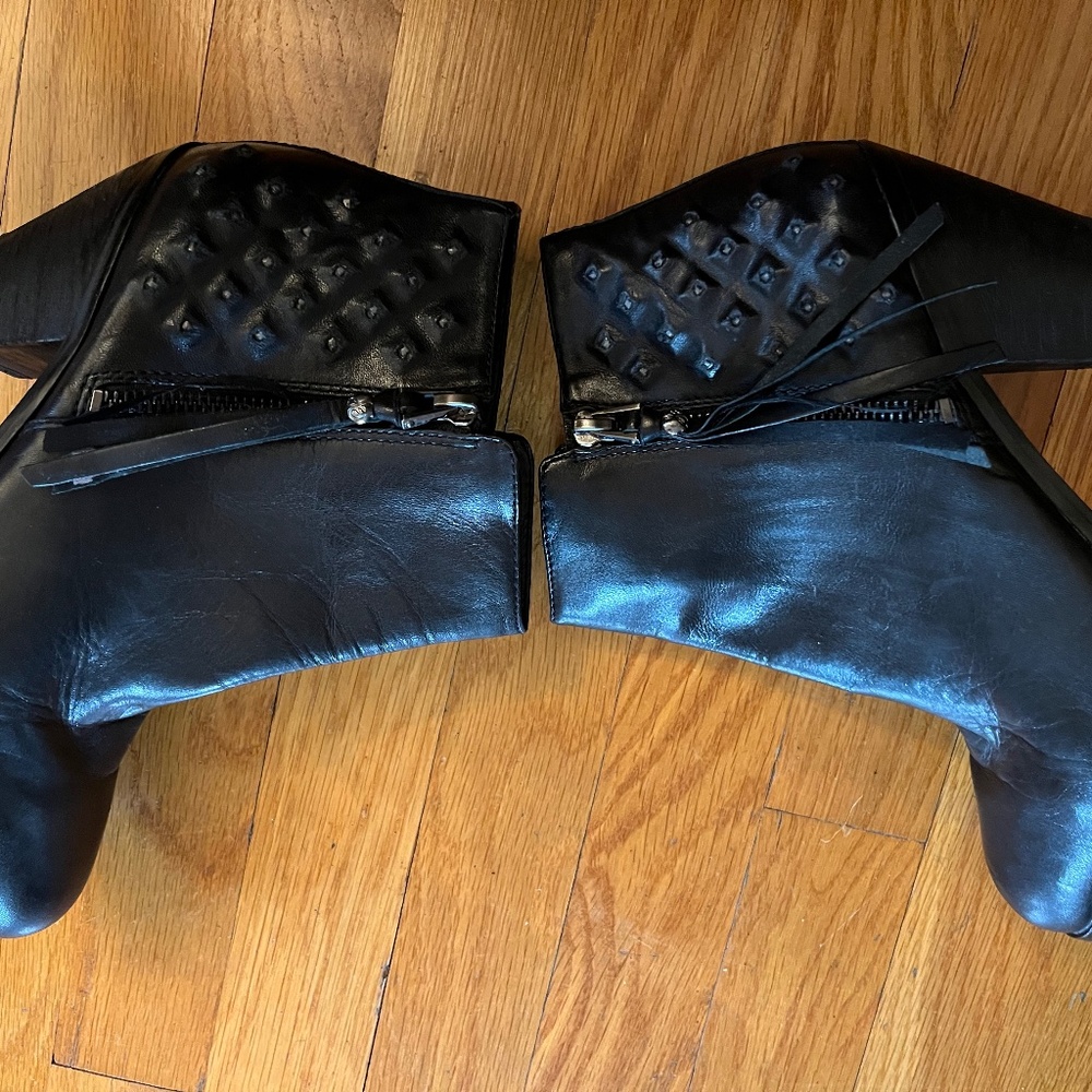 Sam Edelman Black Leather Western Ankle Booties, 7.5M